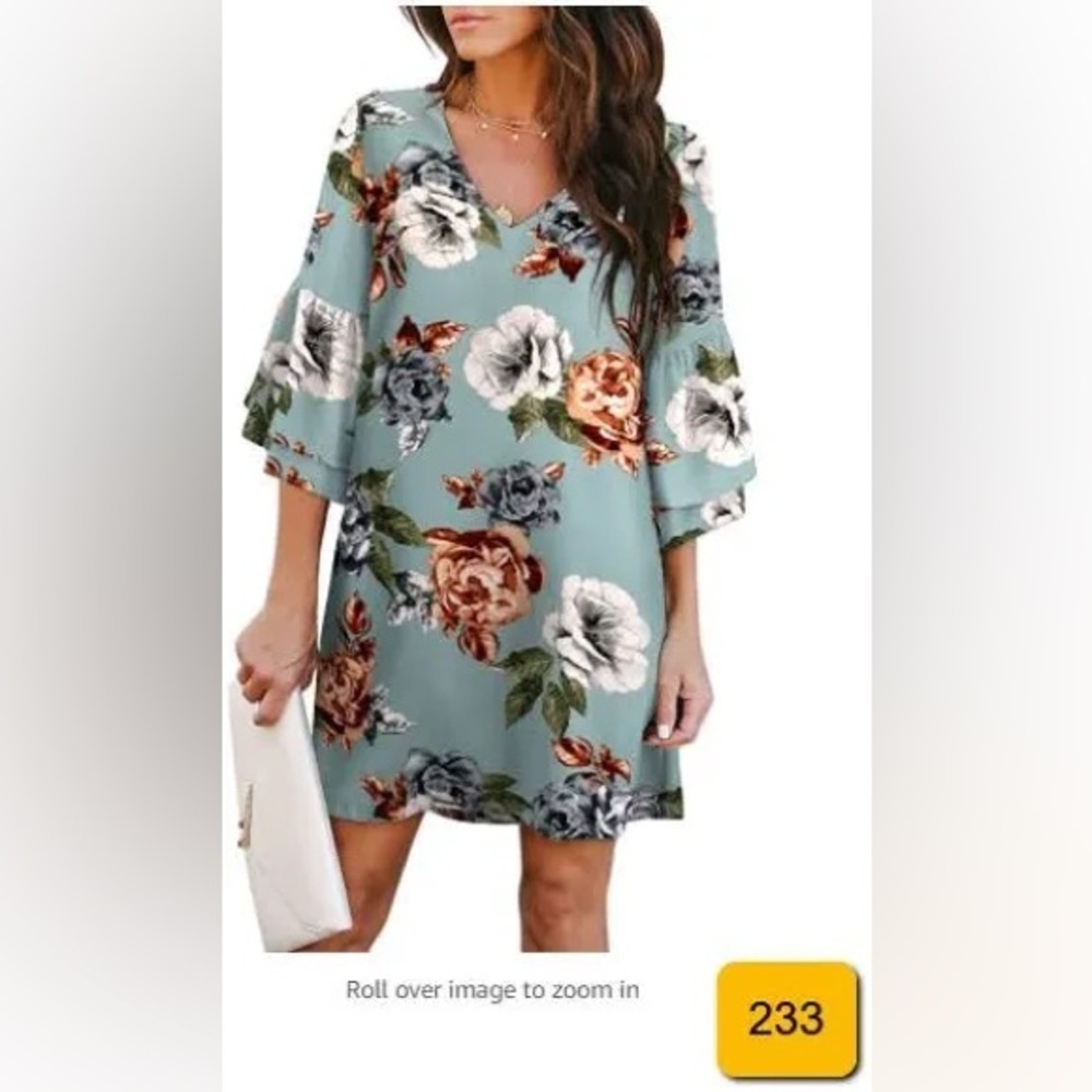 Floral Print V-Neck Dress - Green